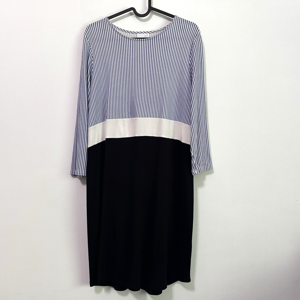 J Jill Sheath Dress M Blue Stripe Colorblock Pullover 3/4 Sleeve Classic Boating
